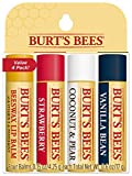 Burt’s Bees Lip Balm Stocking Stuffer, Moisturizing Lip Care Holiday Gift, 100% Natural, Original Beeswax, Strawberry, Coconut & Pear, Vanilla Bean with Beeswax & Fruit Extracts, Multipack (4 Pack)