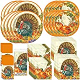 Unique Traditional Thanksgiving Dinnerware Party Bundle | Dinner & Dessert Plates, Luncheon & Dessert Napkins, Cutlery Pouches, Table Cover | Fall Thanksgiving Friendsgiving