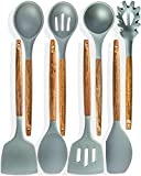 Home Hero Silicone Kitchen Utensil Set – 8pc Natural Acacia Wooden Cooking Utensils Set