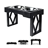 Pet Zone Designer Diner Adjustable Elevated Dog Bowls – Adjusts to 3 Heights, 2.75”, 8″, & 12” (Raised Dog Dish with Double Stainless Steel Bowls) Black