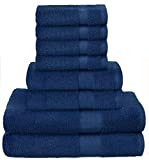 Glamburg Ultra Soft 8-Piece Towel Set – 100% Pure Ringspun Cotton, Contains 2 Oversized Bath Towels 30×54, 2 Hand Towels 16×28, 4 Wash Cloths 13×13 – Ideal for Everyday use, Hotel & Spa – Navy Blue