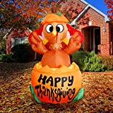 Joiedomi 6 Ft Thanksgiving Inflatable Turkey on Pumpkin, Blow up LED Lights Decoration for Thanksgiving Party, Yard, Lawn Decorations