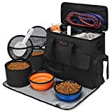 Dog Travel Bag by Modoker – Dog Travel Kit for a Weekend Away Set Includes Pet Travel Bag Organizer for Accessories, 2 Collapsible Dog Bowls, 2 Travel Dog Food Container (Black)