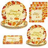 Thanksgiving Paper Plates and Napkins Disposable Dinnerware Set for 24 Guests Includes A Total of 72 Pieces of Plates and Napkins for Autumn Thanksgiving Table Decorations