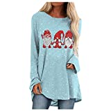 Womens Long Sleeve Christmas Shirts Casual Santa White Dot Print Crewneck Blouses Loose Fitting Tunic Tops for Leggings