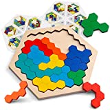 Coogam Wooden Hexagon Puzzle for Kid Adults – Shape Pattern Block Tangram Brain Teaser Toy Geometry Logic IQ Game STEM Montessori Educational Gift for All Ages Challenge