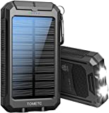 Solar Power Bank 33800mAh Portable Solar Charger 5V3.1A,18W PD QC 3.0 Dual 2 USB,LED Flashlights Port Strong LED IPX7 Flashlight,Waterproof, Dustproof, Shockproof (Black)