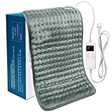 Heating Pad for Back Pain Relief Neck Shoulders and Cramps Relief Therapy – 12″ x 24″ 6 Fast Heating Settings with Machine Washable, Auto-Off Hot Heated Pad (Gray)