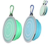 SLSON Collapsible Dog Bowls with Cover Lids,2 Pack Dog Travel Bowls Portable Foldable Cat Water Dish Bowl for Pets Walking Parking Camping,Light Blue and Green