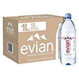 evian Natural Spring Water, Naturally Filtered Spring Water in Large Bottles, 33.81 Fl Oz (Pack of 12)