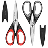 Kitchen Shears, iBayam Kitchen Scissors Heavy Duty Meat Scissors Poultry Shears, Dishwasher Safe Food Cooking Scissors All Purpose Stainless Steel Utility Scissors, 2-Pack (Black Red, Black Gray)