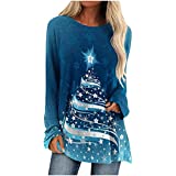 Christmas Tops for Women Sequined Shirts Crewneck Tunic Tops Long Sleeve Pullover Tops Lightweight Sweatshirt Blue