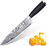 MICHELANGELO Super Sharp Professional Chef’s Knife with Etched Damascus Pattern, High Carbon Stainless Steel Japanese Knife, Chef Knife for Kitchen – 03