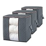 DOKEHOM 3-Pieces 90L Large Clothes Storage Bag Organizer with Reinforced Handle for Comforters, Blankets, Bedding, Collapsible Under Bed Storage (Grey)