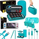 Orzly Switch Lite Accessories Bundle – Case & Screen Protector for Nintendo Switch Lite Console, USB Cable, Games Holder, Grip Case, Headphones, Thumb-Grip Pack & More (Gift Pack – Turquoise Blue)