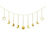 Mkono Moon Phase Wall Hanging Boho Garland Decor Home Decoration Moon Hang Art Ornaments for Bedroom Headboard Living Room Dorm Nursery Apartment Office Birthday Gift, Gold, 50″