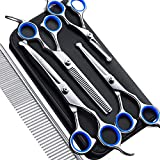 Gimars 4CR Stainless Steel Safety Round Tip 6 in 1 Dog Grooming Scissors, Heavy Duty Titanium Coated Pet Grooming Scissor for Dogs, Cats and Other Animals