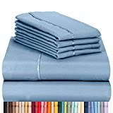 LuxClub 6 PC Sheet Set Bamboo Sheets Deep Pockets 18″ Eco Friendly Wrinkle Free Sheets Machine Washable Hotel Bedding Silky Soft – Sky Queen