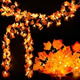 [2-Pack] Fall Decorations for Home Thanksgiving Decorations Lighted Fall Garland, Total 16.4ft 40 LED, Fall Decor Thanksgiving Decor Maple Leaves String Lights for Indoor Room Autumn Harvest