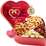 Valentines Day Nuts Gift Basket in Heart Box (4 Piece Set) Galentines 2022 Idea Food Arrangement Platter, Birthday Care Package Variety, Healthy Kosher Snack Tray for Adults Women Men Her Him Prime