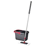 Rubbermaid Microfiber Flat Spin Mopping Floor Care System with Wringer Bucket (2104526), Red