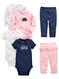 Simple Joys by Carter’s Baby Girls’ 6-Piece Bodysuits (Short and Long Sleeve) and Pants Set, Pink/Navy, 0-3 Months