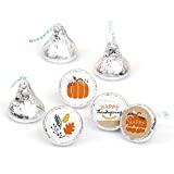 Big Dot of Happiness Happy Thanksgiving – Fall Harvest Party Round Candy Sticker Favors – Labels Fit Chocolate Candy (1 Sheet of 108)