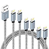 6Pack(3ft 3ft 6ft 6ft 10ft 10ft) For iPhone for Lightning Cable Certified Braided Nylon Fast Charger Cable Compatible with iPhone Max XS XR 8 Plus 7 Plus 6s 5s 5c Air iPad Mini iPod (Gray White)