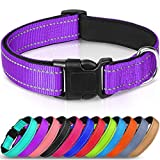 Joytale Reflective Dog Collar,Soft Neoprene Padded Breathable Nylon Pet Collar Adjustable for Large Dogs,Purple,L