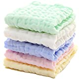 MUKIN Baby Muslin Washcloths – Natural Muslin Cotton Baby Wipes – Soft Newborn Baby Face Towel and Muslin Washcloth for Sensitive Skin- Baby Registry as Shower, 5 Pack 12×12 inches