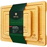 Wood Cutting Board Set – Bamboo Cutting Board with Juice Groove – Kitchen Chopping Board for Meat (Butcher Block) Cheese and Vegetables | Heavy Duty Serving Tray w/Handles (3-Pieces)