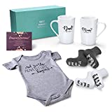 Pregnancy Gifts for First Time Moms – Mom and Dad Est 2022 14 oz Mug Set with Onesie and Baby Socks, Greeting Card – Top New Parents Gifts for Mom and Dad to Be – Idea for Baby Shower, Gender Reveal