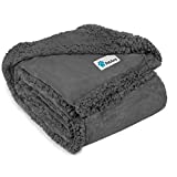 PetAmi WATERPROOF Dog Blanket for Bed Couch Sofa | Waterproof Dog Bed Cover for Large Dogs, Puppies | Grey Sherpa Fleece Pet Blanket Furniture Protector | Reversible Microfiber | 80″ x 60″ (Gray/Gray)