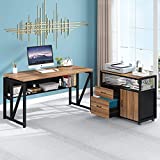 Tribesigns L Shaped Desk with Drawer Cabinet, 55 inches Executive Desk and lateral File Cabinet, 2 Piece Home Office Furniture with Bookshelf,Double Drawers for Hanging File Folder,Modern Style