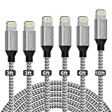 YEFOOT iPhone Charger [MFi Certified] Lightning Cable 6Pack[3/3/6/6/6/10ft] Cable Compatible iPhone 12Pro Max/12Pro/12/11Pro Max/11Pro/11/XS and More-Silver&White