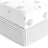 Cuddly Cubs Fitted Crib Sheets Set – 2 Pack – Jersey Cotton Crib Mattress Sheets for Baby Boy, Girl Crib – Grey Stripes, Sheep Toddler Bed Sheets – Fits on Standard 28 x 52″ Crib and Toddler Mattress