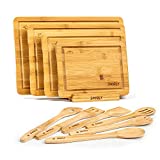 SMIRLY Wood Cutting Boards for Kitchen – Bamboo Cutting Board Set, Chopping Board Set – Wood Cutting Board Set with Holder – Wooden Cutting Board Set (Large & Small) Wooden Cutting Boards for Kitchen