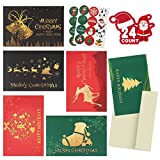 72Pcs Christmas Cards Set in 6 Assorted Designs Featuring Cute Animals, 24 Bulk Christmas Greeting and New Years Cards , 24 Envelopes and 24 Cute To From Stickers