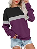 PGANDS Women’s Casual Crew Neck Color Block Sweatshirts Long Sleeve Cute Comfy Lightweight Pullover Tops Black-purple