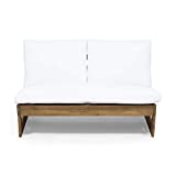Great Deal Furniture Kaitlyn Outdoor Acacia Wood Loveseat with Cushions, Teak and White