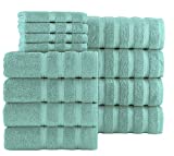 Classic Turkish Towels – Ultra Soft and Quick Dry – 12 Piece Luxury Bath Towels Set for Bathroom – 100% Cotton Bath, Hand and Washcloths Towels (4 Each), Aqua
