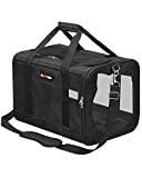 FEANDREA Cat Carrier, Dog Carrier for Small Dogs, Collapsible Soft-Sided Pet Travel Carrier, Max. Load 16 lb, Portable with Shoulder Strap, Black UPDC001B01