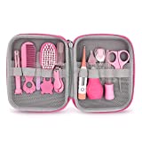 Baby Grooming Kit, 11 in 1 Portable Baby Safety Care Set with Hair Brush Comb Nail Clipper Nasal Aspirator Baby Thermometer etc for Nursery Newborn Infant Girl Boys Keep Clean(Pink) (Pink)