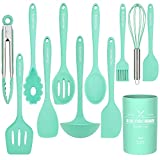 Kitchen Utensil Set – 12 Cooking Utensils Set- Colorful Silicone Kitchen Utensils – Nonstick Cookware with Spatula Set – Kitchen Tools Kitchen Gadgets with Utensil Crock by Umite Chef(Green-12 PCS) …