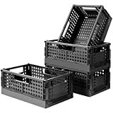 Senbowe 4 Pack Plastic Foldable Storage Basket for Shelf Organizer, Stacking Collapsible Storage Crate Container Bin for Desk, Home, Kitchen, Bedroom, Classroom, Office, Bathroom (9.4 x 6.2 x 3.7”)