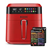 KOOC XL Large Air Fryer, 6.5 Quart Electric Air Fryer Oven, Free Cheat Sheet for Quick Reference, 1700W, LED Touch Digital Screen, 10 in 1, Customized Temp/Time, Nonstick Basket, Red