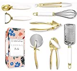 White & Gold Kitchen Tools and Gadgets – Luxe 8PC Cooking Tools and Gadgets with Anti-Slip Handles, Gold Utensils Set, Gold Kitchen Accessories and White Kitchen Utensil Set,Premium Kitchen Gadget Set