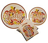 Fall Theme Party Supplies Thankful Pumpkin Thanksgiving Party Supplies 20 count Extra Large Paper Plates, Dessert Plates & Large Napkins