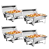 SUPER DEAL Newest 4 Pack 8QT Food Warmer, Rectangular Chafing Dish Buffet Set w/Foldable Frame Legs, Stainless Steel Full Size Chafer Dish for Parties