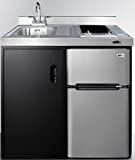 Summit Appliance C39ELGLASSBK 39″ Wide All-in-One Kitchenette in Black with a 2-Burner 115V Smooth-Top Cooktop, 2-Door Refrigerator-Freezer, Sink, and Large Storage Cabinet